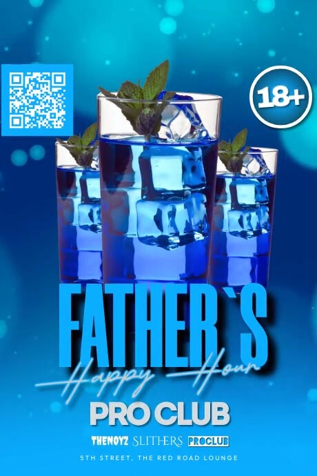Blue Neon Father`s Neon Party Poster template